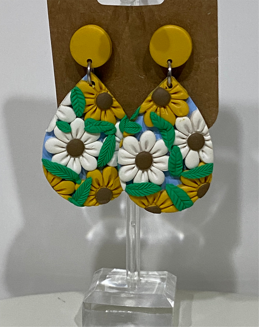 Daisy and sunflower floral dangle studs